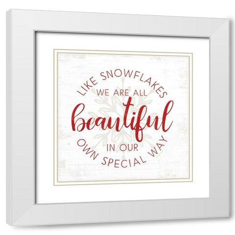 Like Snowflakes - Red White Modern Wood Framed Art Print with Double Matting by Pugh, Jennifer