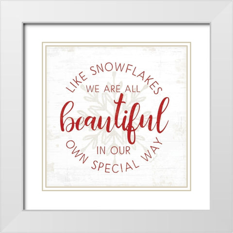 Like Snowflakes - Red White Modern Wood Framed Art Print with Double Matting by Pugh, Jennifer