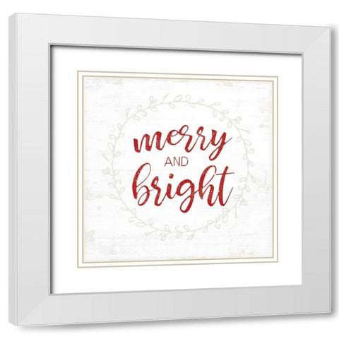 Merry and Bright - Red White Modern Wood Framed Art Print with Double Matting by Pugh, Jennifer