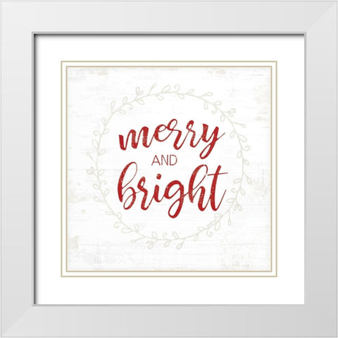 Merry and Bright - Red White Modern Wood Framed Art Print with Double Matting by Pugh, Jennifer