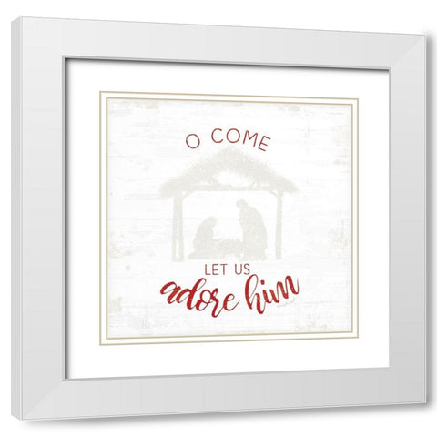 O Come Let Us Adore Him - Red White Modern Wood Framed Art Print with Double Matting by Pugh, Jennifer