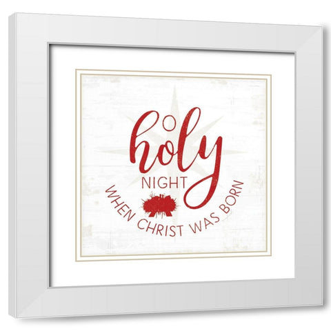 O Holy Night - Red White Modern Wood Framed Art Print with Double Matting by Pugh, Jennifer