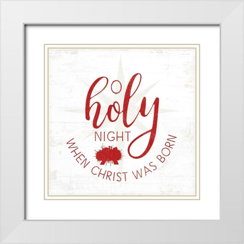 O Holy Night - Red White Modern Wood Framed Art Print with Double Matting by Pugh, Jennifer