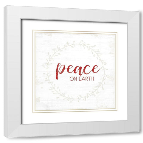 Peace on Earth - Red White Modern Wood Framed Art Print with Double Matting by Pugh, Jennifer