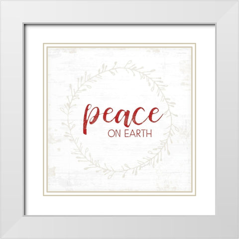 Peace on Earth - Red White Modern Wood Framed Art Print with Double Matting by Pugh, Jennifer