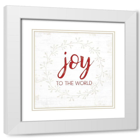 Joy to the World - Red White Modern Wood Framed Art Print with Double Matting by Pugh, Jennifer