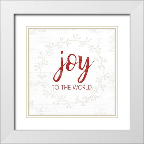 Joy to the World - Red White Modern Wood Framed Art Print with Double Matting by Pugh, Jennifer