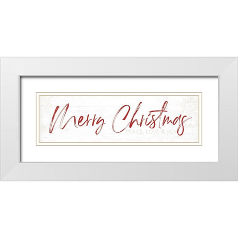 Merry Christmas - Red White Modern Wood Framed Art Print with Double Matting by Pugh, Jennifer