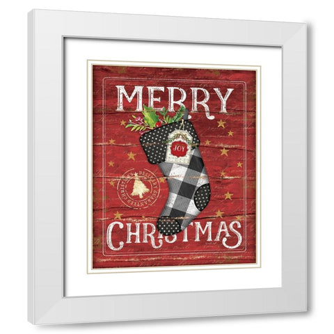 Merry Christmas Stocking White Modern Wood Framed Art Print with Double Matting by Pugh, Jennifer