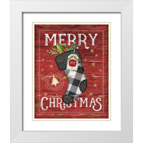 Merry Christmas Stocking White Modern Wood Framed Art Print with Double Matting by Pugh, Jennifer