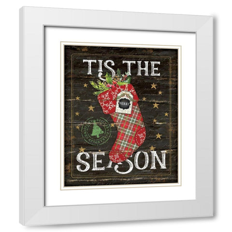 Tis the Season Stocking White Modern Wood Framed Art Print with Double Matting by Pugh, Jennifer