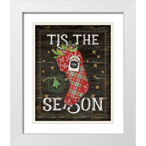 Tis the Season Stocking White Modern Wood Framed Art Print with Double Matting by Pugh, Jennifer