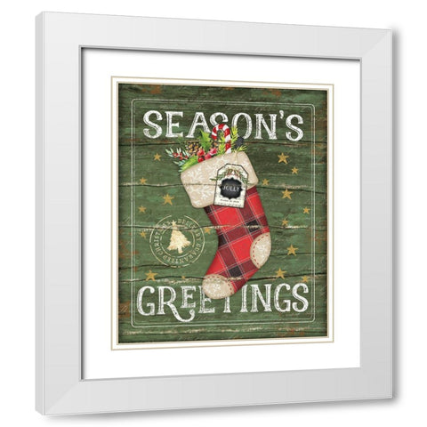 Seasons Greetings Stocking White Modern Wood Framed Art Print with Double Matting by Pugh, Jennifer