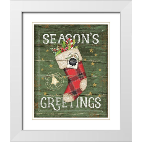 Seasons Greetings Stocking White Modern Wood Framed Art Print with Double Matting by Pugh, Jennifer