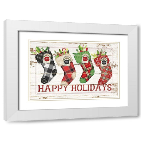 Happy Stockings White Modern Wood Framed Art Print with Double Matting by Pugh, Jennifer