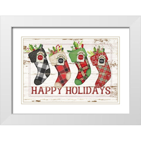 Happy Stockings White Modern Wood Framed Art Print with Double Matting by Pugh, Jennifer