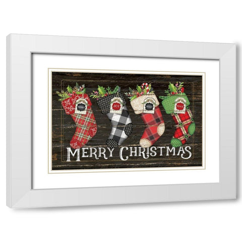 Merry Stockings White Modern Wood Framed Art Print with Double Matting by Pugh, Jennifer