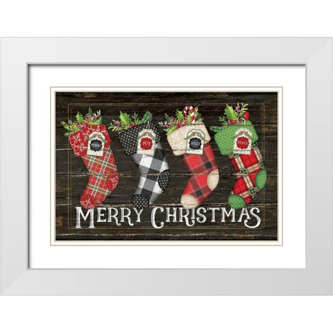 Merry Stockings White Modern Wood Framed Art Print with Double Matting by Pugh, Jennifer