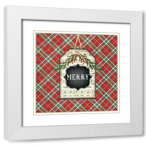 Merry Christmas Plaid White Modern Wood Framed Art Print with Double Matting by Pugh, Jennifer