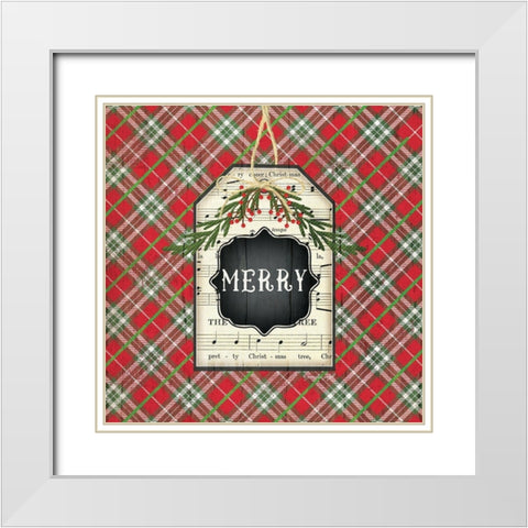 Merry Christmas Plaid White Modern Wood Framed Art Print with Double Matting by Pugh, Jennifer