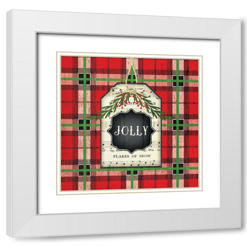 Jolly Christmas Plaid White Modern Wood Framed Art Print with Double Matting by Pugh, Jennifer