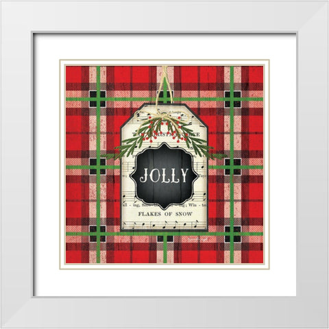 Jolly Christmas Plaid White Modern Wood Framed Art Print with Double Matting by Pugh, Jennifer