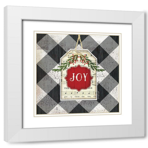 Joy Christmas Plaid White Modern Wood Framed Art Print with Double Matting by Pugh, Jennifer