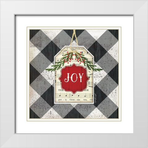 Joy Christmas Plaid White Modern Wood Framed Art Print with Double Matting by Pugh, Jennifer