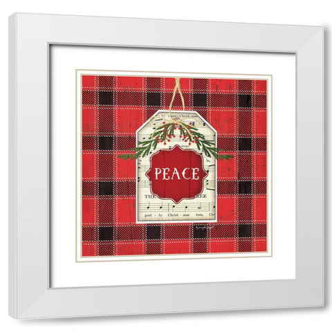 Peace Christmas Plaid White Modern Wood Framed Art Print with Double Matting by Pugh, Jennifer