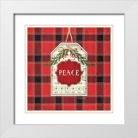 Peace Christmas Plaid White Modern Wood Framed Art Print with Double Matting by Pugh, Jennifer