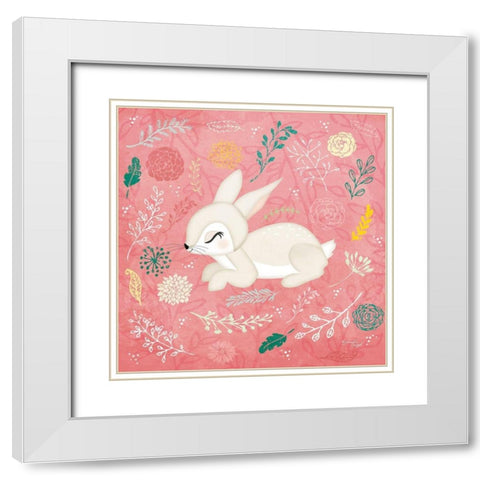 Woodland Bunny White Modern Wood Framed Art Print with Double Matting by Pugh, Jennifer