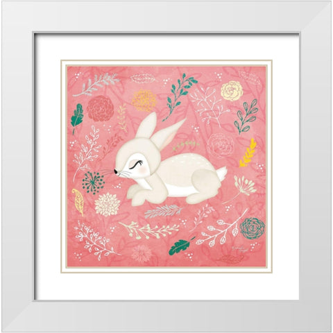 Woodland Bunny White Modern Wood Framed Art Print with Double Matting by Pugh, Jennifer