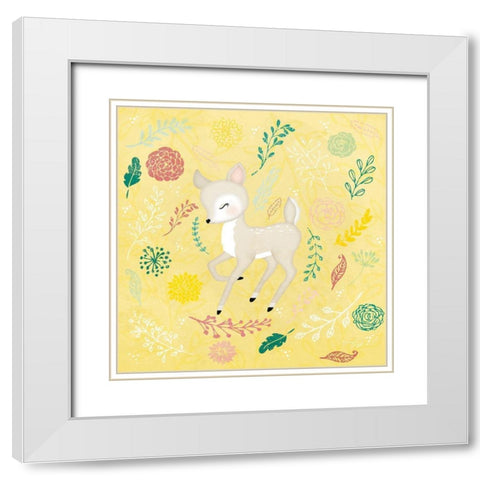 Woodland Deer White Modern Wood Framed Art Print with Double Matting by Pugh, Jennifer