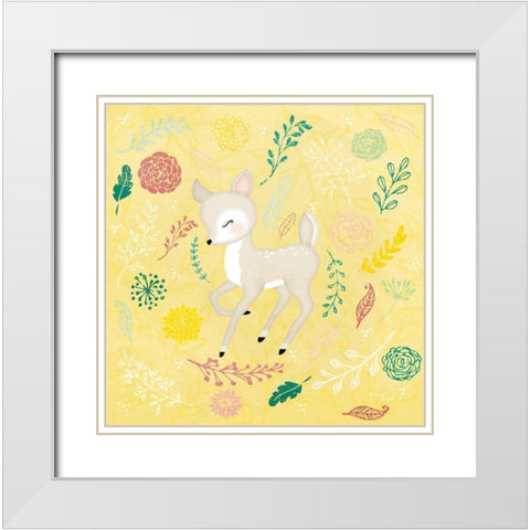 Woodland Deer White Modern Wood Framed Art Print with Double Matting by Pugh, Jennifer