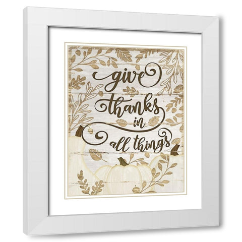 Give Thanks White Modern Wood Framed Art Print with Double Matting by Pugh, Jennifer