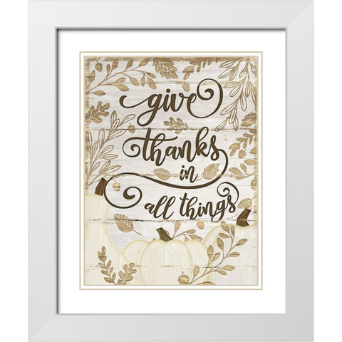 Give Thanks White Modern Wood Framed Art Print with Double Matting by Pugh, Jennifer