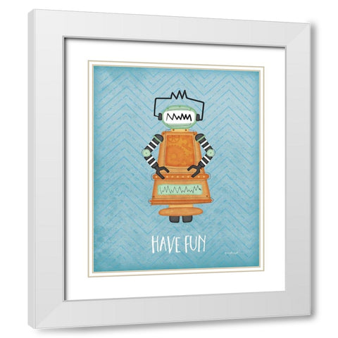 Fun Bot White Modern Wood Framed Art Print with Double Matting by Pugh, Jennifer