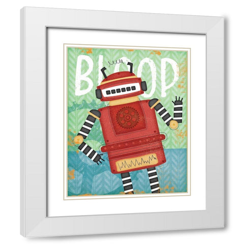 Bloop Bot White Modern Wood Framed Art Print with Double Matting by Pugh, Jennifer