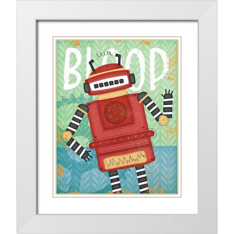 Bloop Bot White Modern Wood Framed Art Print with Double Matting by Pugh, Jennifer