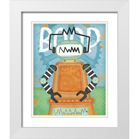 Boop Bot White Modern Wood Framed Art Print with Double Matting by Pugh, Jennifer