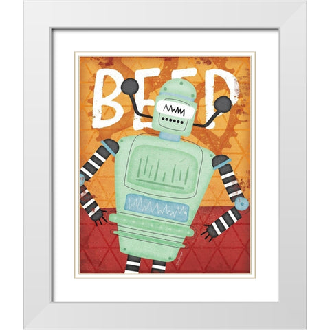 Beep Bot White Modern Wood Framed Art Print with Double Matting by Pugh, Jennifer