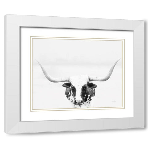 Longhorn White Modern Wood Framed Art Print with Double Matting by Pugh, Jennifer