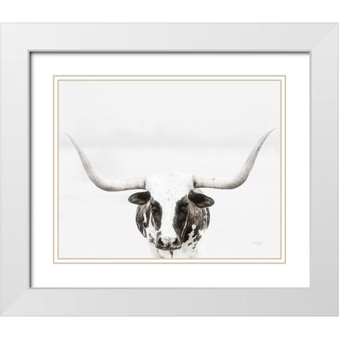 Longhorn White Modern Wood Framed Art Print with Double Matting by Pugh, Jennifer