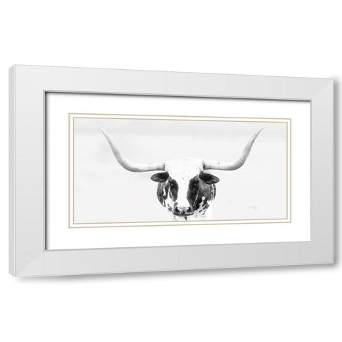 Longhorn White Modern Wood Framed Art Print with Double Matting by Pugh, Jennifer