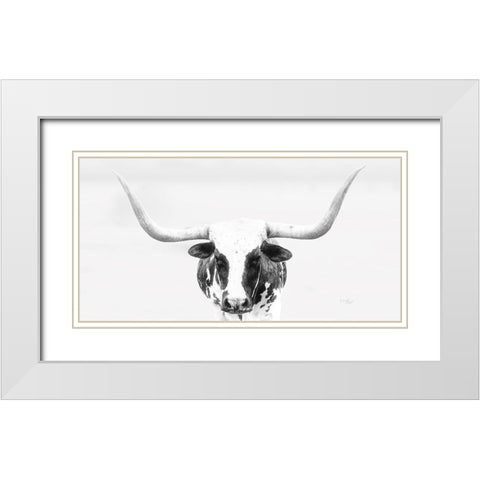 Longhorn White Modern Wood Framed Art Print with Double Matting by Pugh, Jennifer