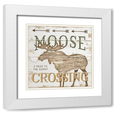 Moose Crossing White Modern Wood Framed Art Print with Double Matting by Pugh, Jennifer