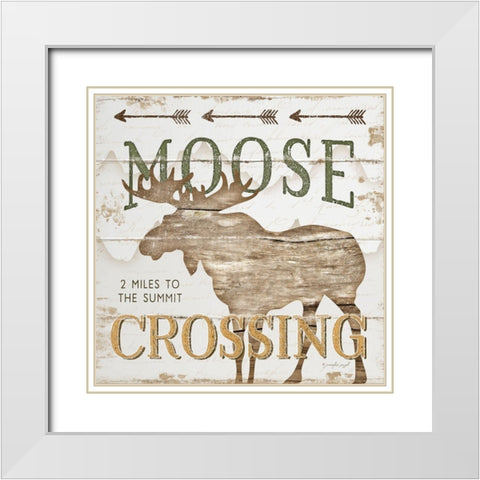 Moose Crossing White Modern Wood Framed Art Print with Double Matting by Pugh, Jennifer