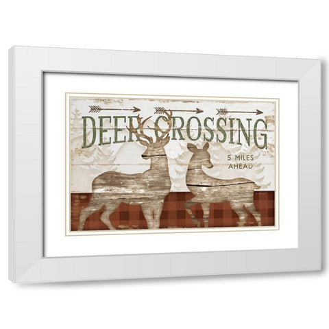 Deer Crossing White Modern Wood Framed Art Print with Double Matting by Pugh, Jennifer