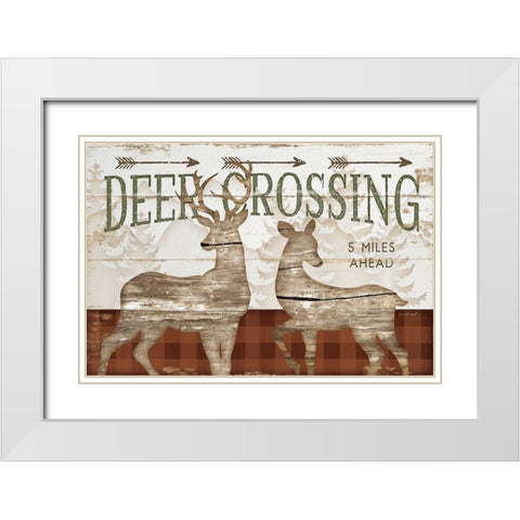 Deer Crossing White Modern Wood Framed Art Print with Double Matting by Pugh, Jennifer