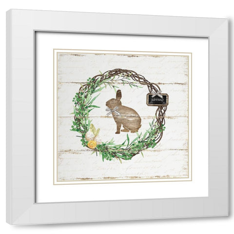 Spring Wreath IV White Modern Wood Framed Art Print with Double Matting by Pugh, Jennifer